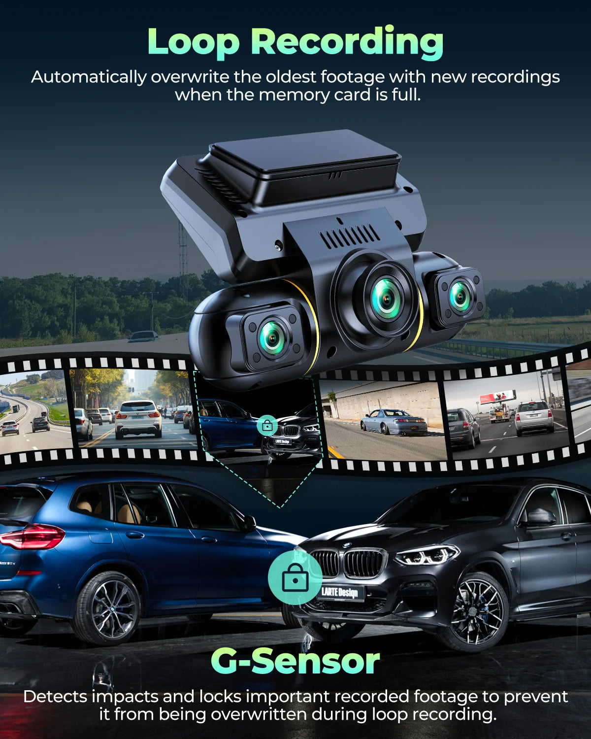 360 Degree View 4 Channel Dash Cam Front and Rear inside Left Right, Dash Camera for Cars, Night Vision, 24/7 Recording Parking Mode Monitor, G-Sensor, Free 128G Card