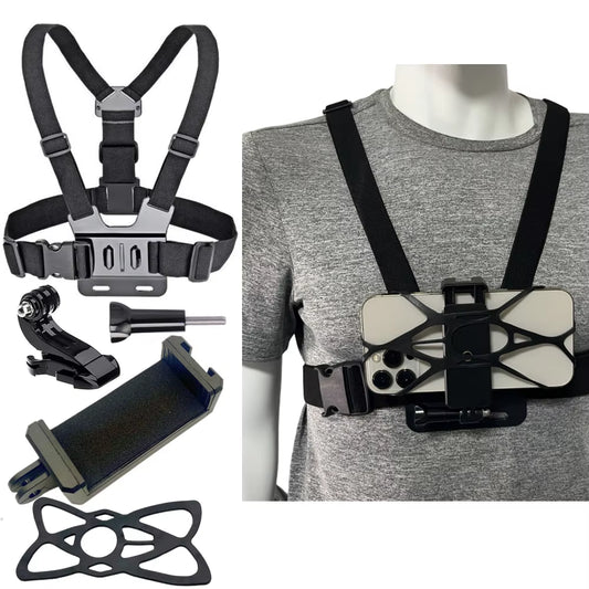 Phone Chest Mount Strap Belt Harness for 360 Mobile Cell Phone Clip Holder for Iphone 13 Xiaomi Samsung Gopro Hero 10 9 8 7