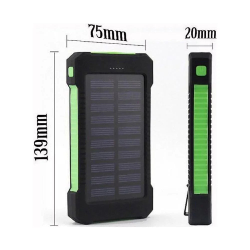 50000Mah Solar Power Bank Dual USB Portable Battery Charger with LED Light for Phone, Pad, Android— Green