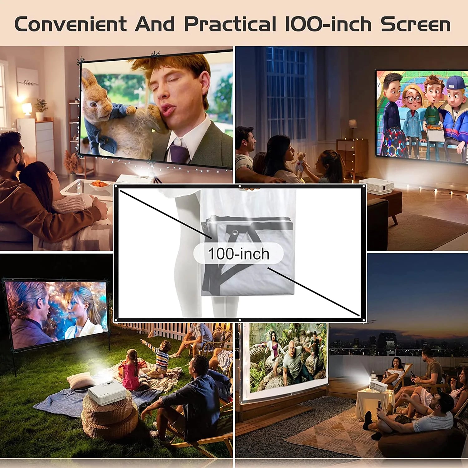 DR.J Professional Mini Projector with Bluetooth 5.2 and Screen, 8000L HD 1080P Projector, 200" Screen Supported