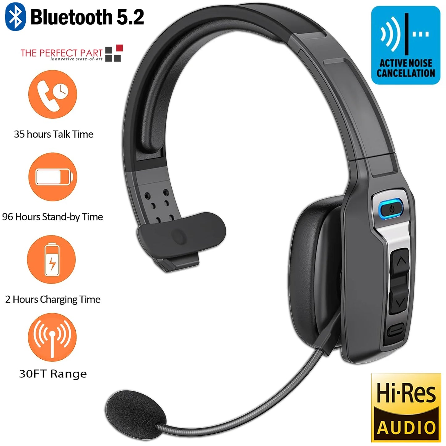 Trucker Bluetooth 5.2 Wireless Headset with Noise Cancelling Mic for Phones PC