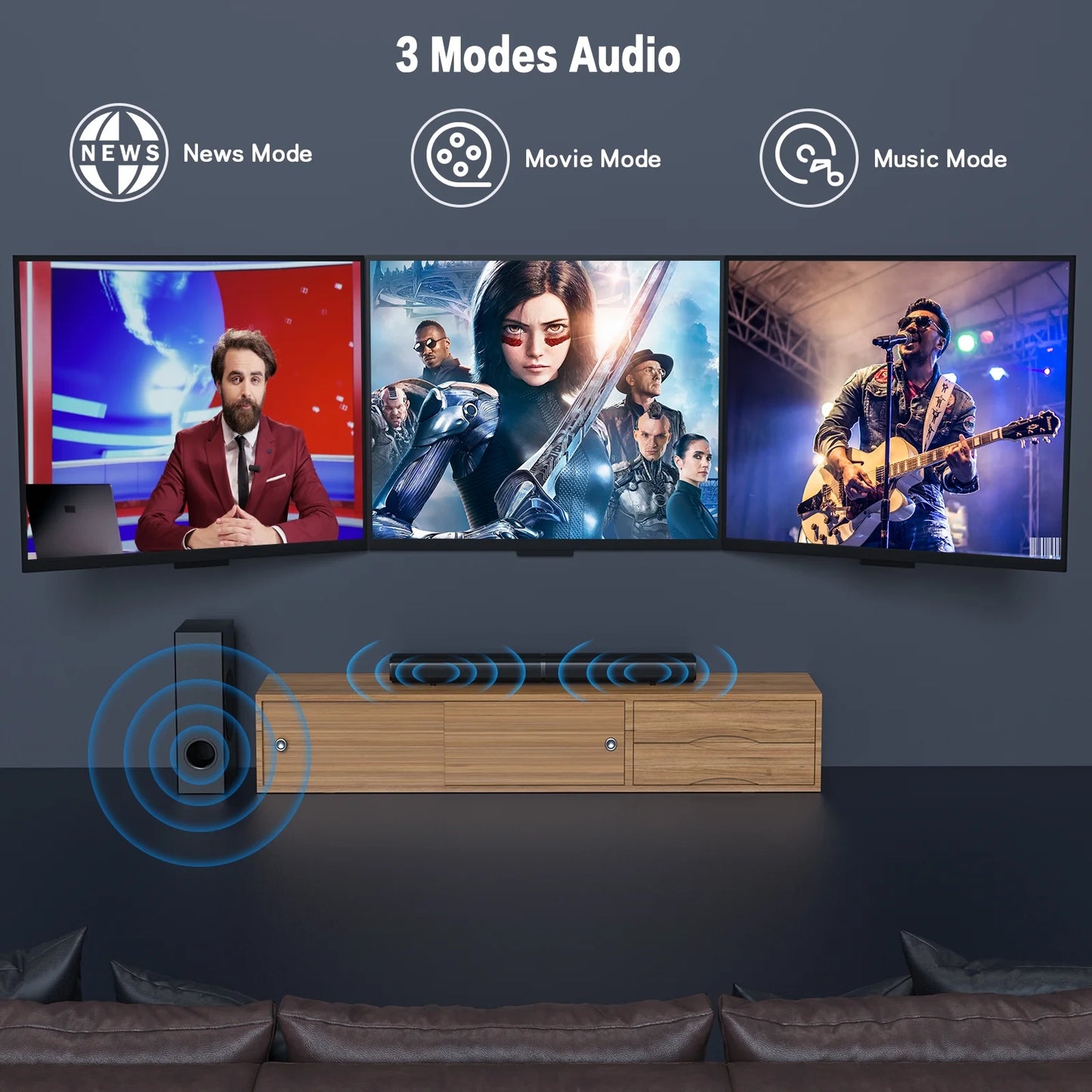 4.1Ch Sound Bar with Subwoofer, 120W Separable Sound Bar for TV with 4 Drivers, Usb/Aux/Coaxial/Optical/Hdmi/Bluetooth Connect, SD01