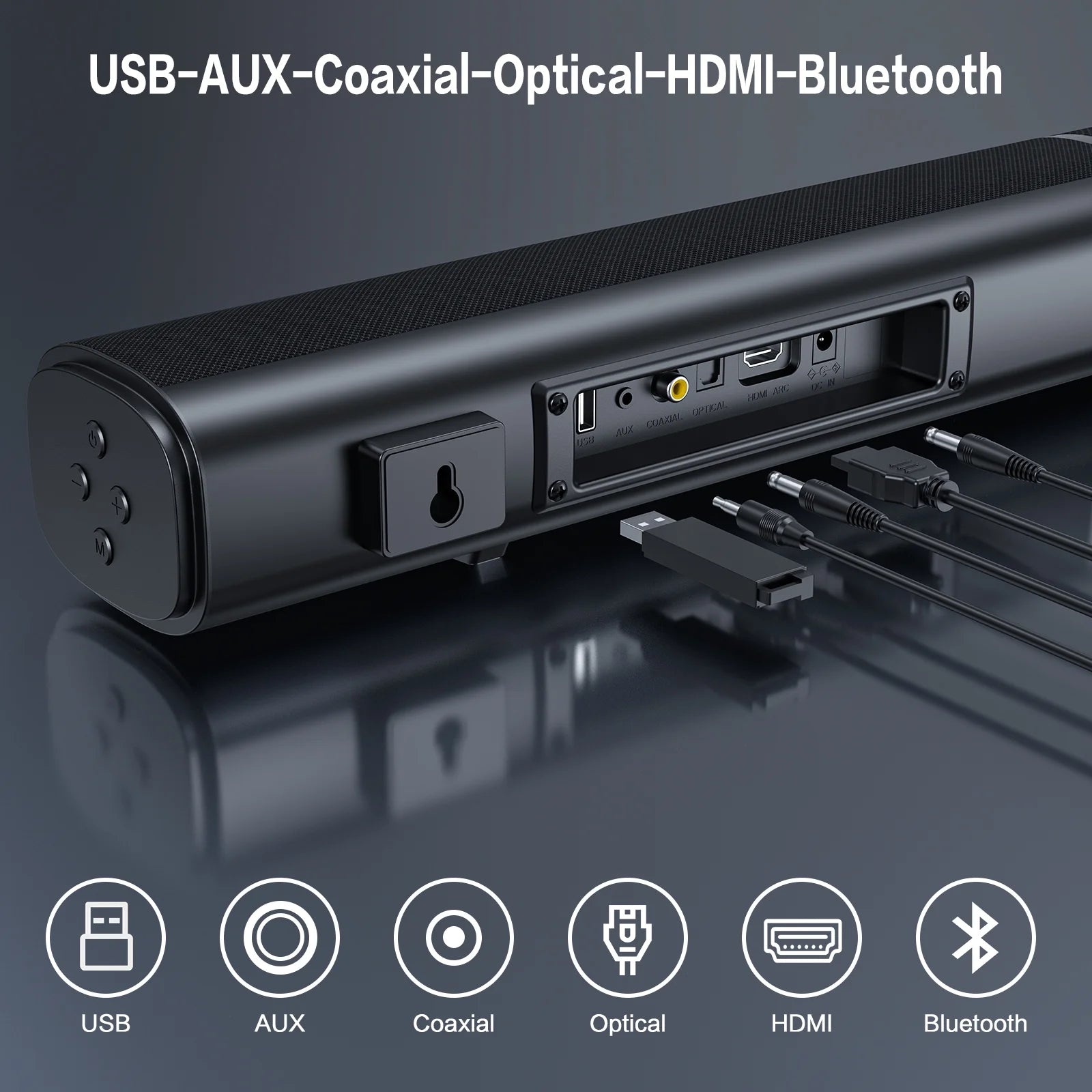 4.1Ch Sound Bar with Subwoofer, 120W Separable Sound Bar for TV with 4 Drivers, Usb/Aux/Coaxial/Optical/Hdmi/Bluetooth Connect, SD01