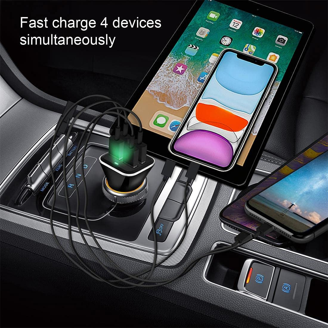 USB Car Charger Adapter, QC 3.0 Fast Car Charger, 4-Port Multi 9.6 Amp 48W Rapid Car Charger Compatible with Iphone 13/12/11 Pro Max, Samsung Galaxy S20 Ultra/Note20, LG, Pixel and More.