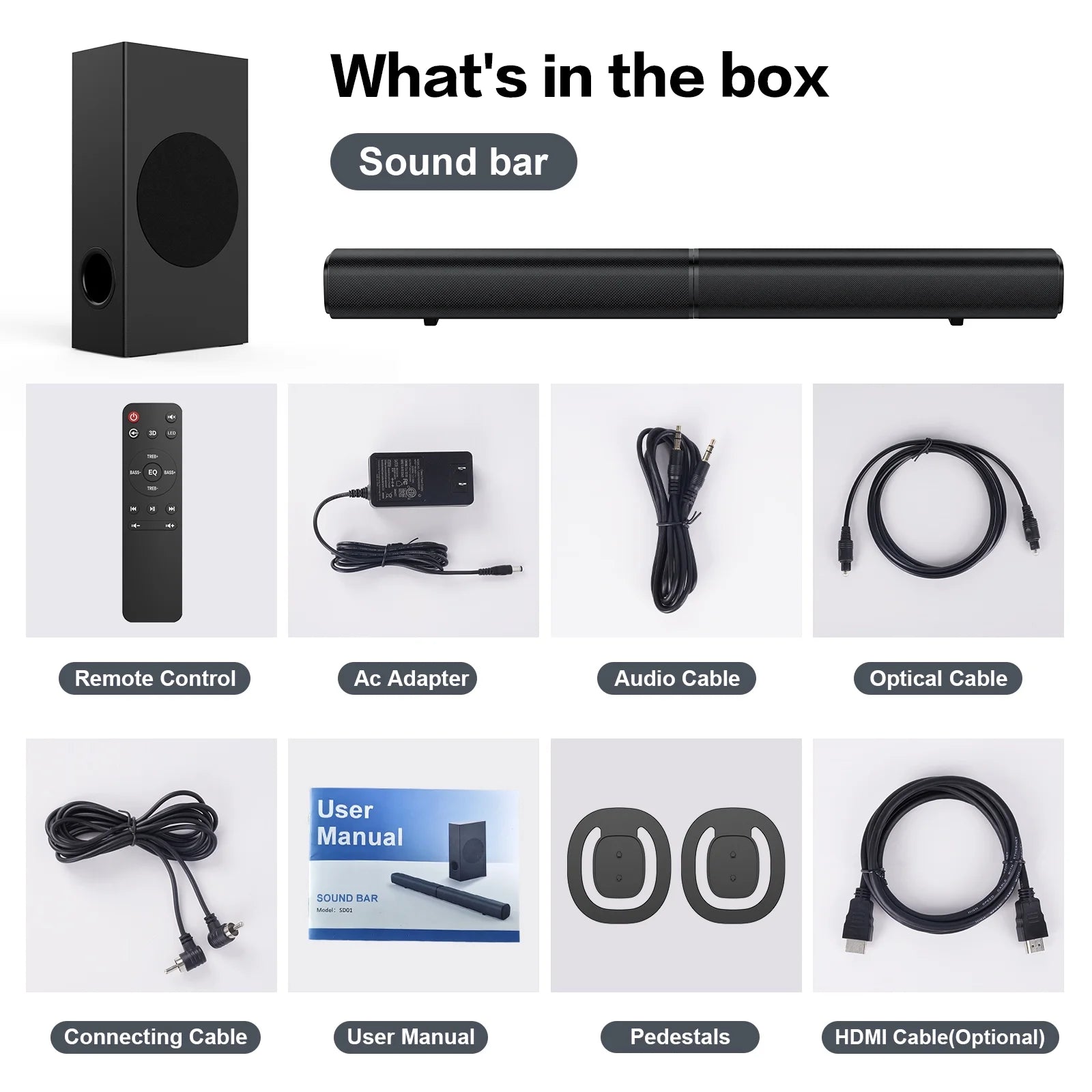 4.1Ch Sound Bar with Subwoofer, 120W Separable Sound Bar for TV with 4 Drivers, Usb/Aux/Coaxial/Optical/Hdmi/Bluetooth Connect, SD01