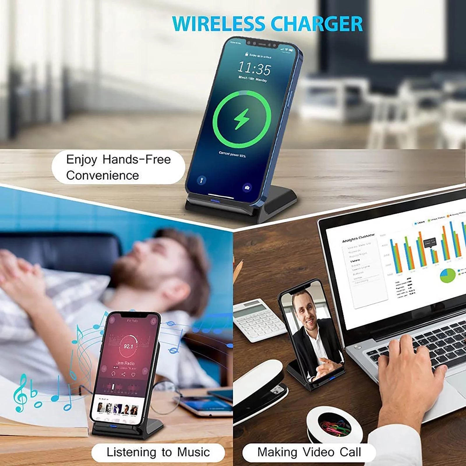 Fast Wireless Charger, 20W Max Fast Wireless Charging Stand for Iphone, Samsung