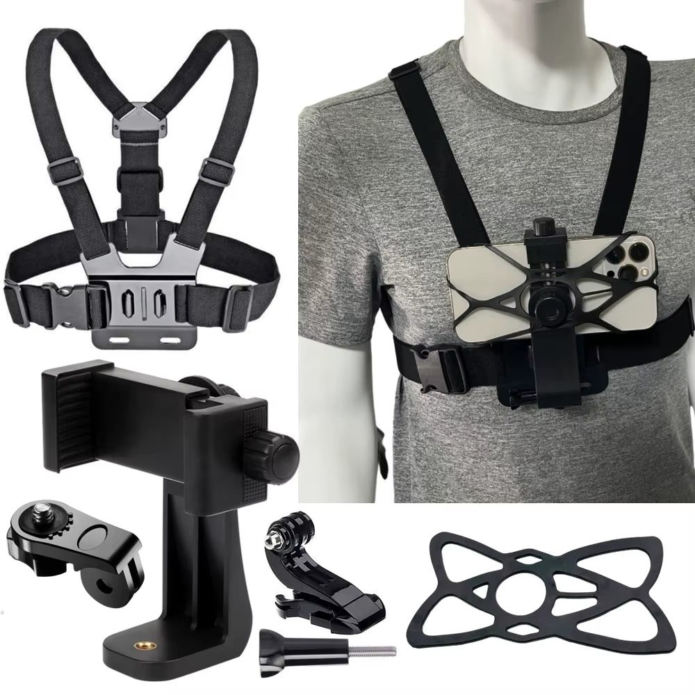 Phone Chest Mount Strap Belt Harness for 360 Mobile Cell Phone Clip Holder for Iphone 13 Xiaomi Samsung Gopro Hero 10 9 8 7