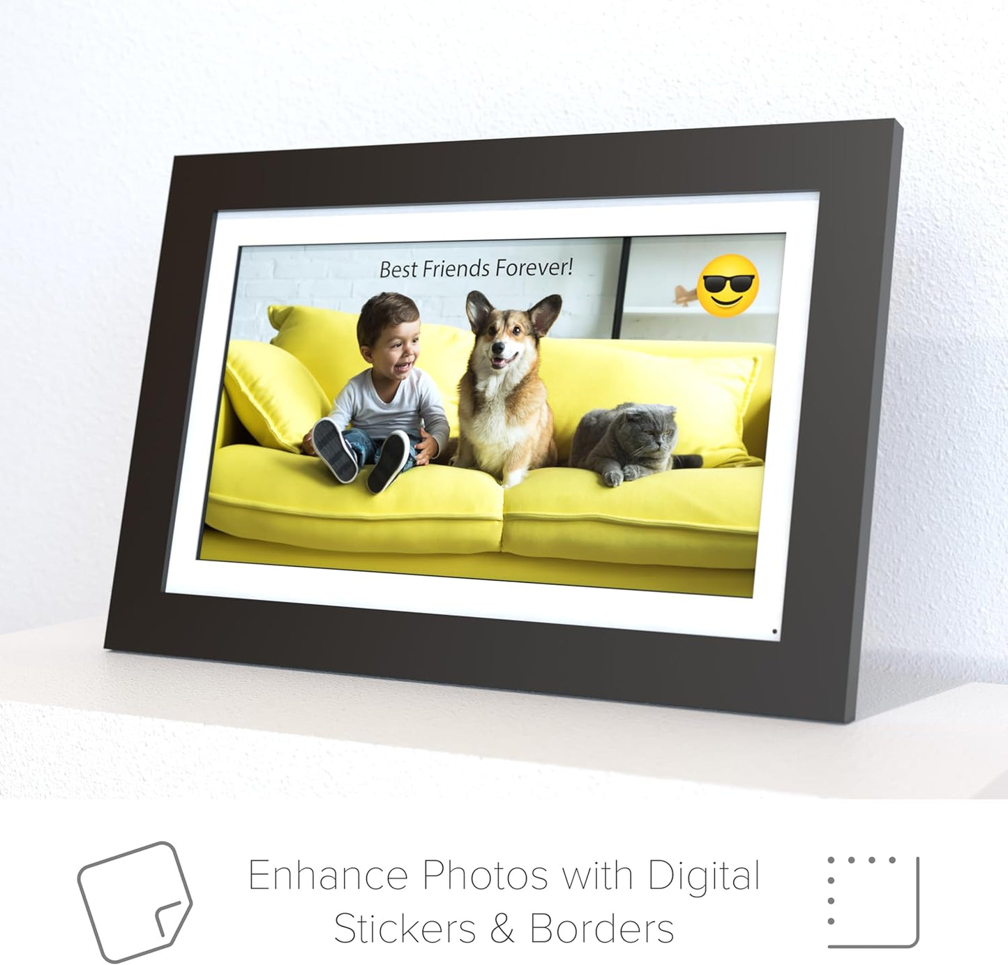 Photoshare Friends and Family Smart Frame Digital Photo Frame, Send Pics from Phone to Frame, Wifi, 8 GB, Holds over 5,000 Photos, HD, 1080P, Ios, Android (14", Black)